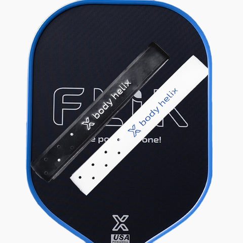 Black and White pickleball paddle replacement grip on FLiK pickleball paddle